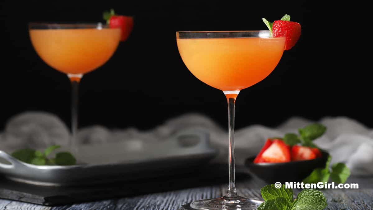 Glasses of strawberry mocktail with pineapple.