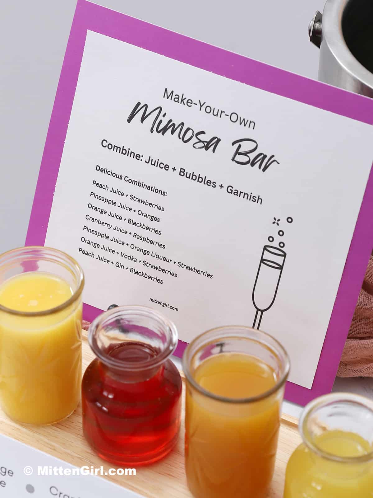 A mimosa bar menu set up.