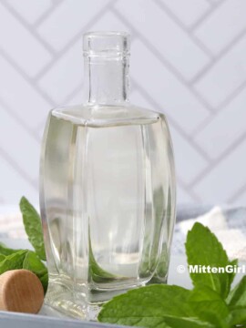 A jar of mint simple syrup.