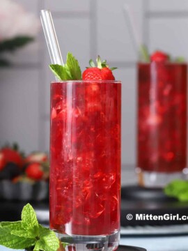 Glasses of berry hibiscus iced tea.