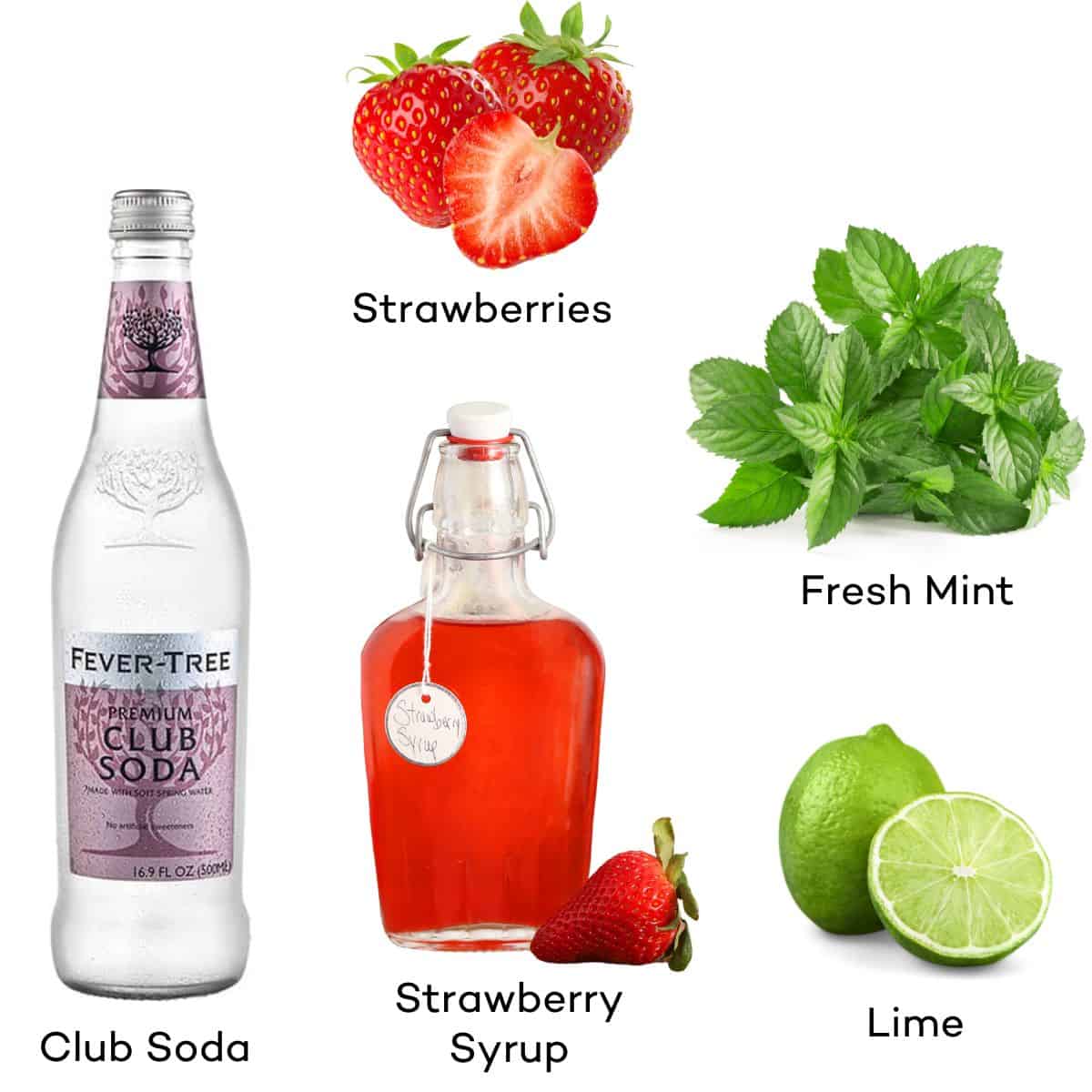 Ingredients for strawberry mojito mocktails. 