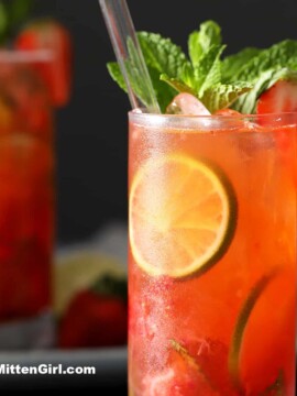 Glasses of strawberry mojito mocktails.