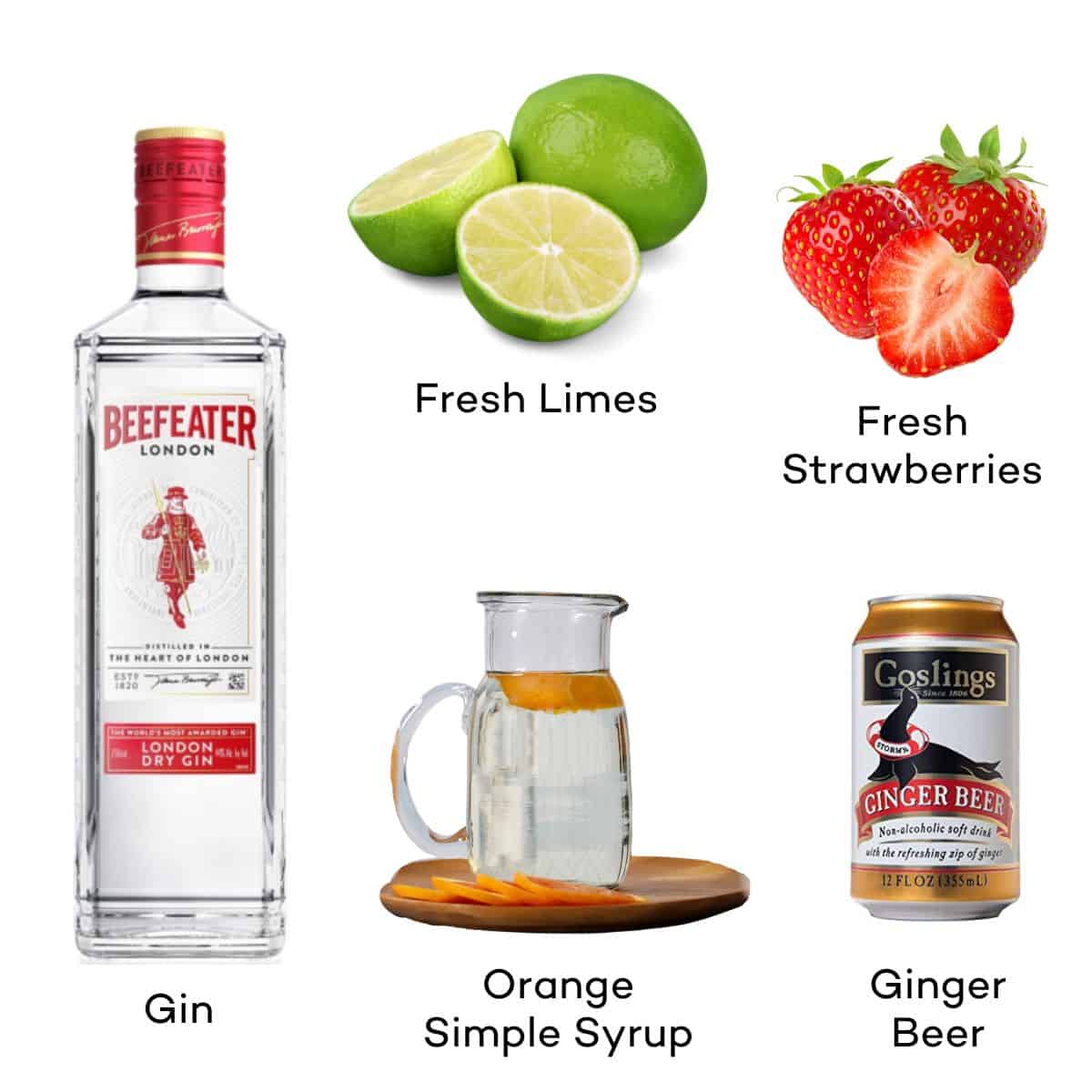 Ingredient for strawberry gin cocktails.