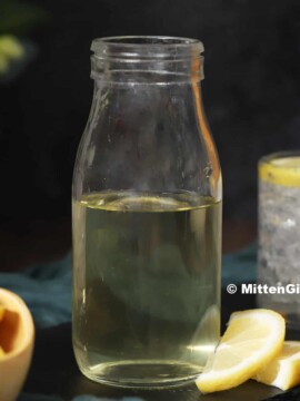 A bottle of lemon simple syrup.