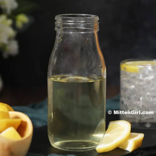 A bottle of lemon simple syrup.