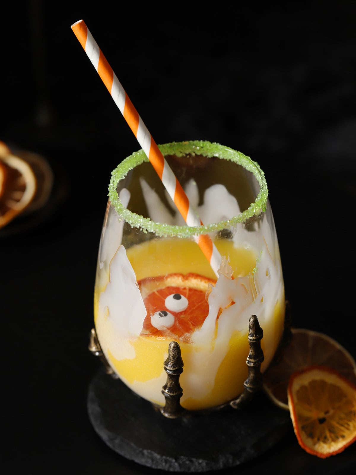 A glass of Halloween non-alcoholic drink. 