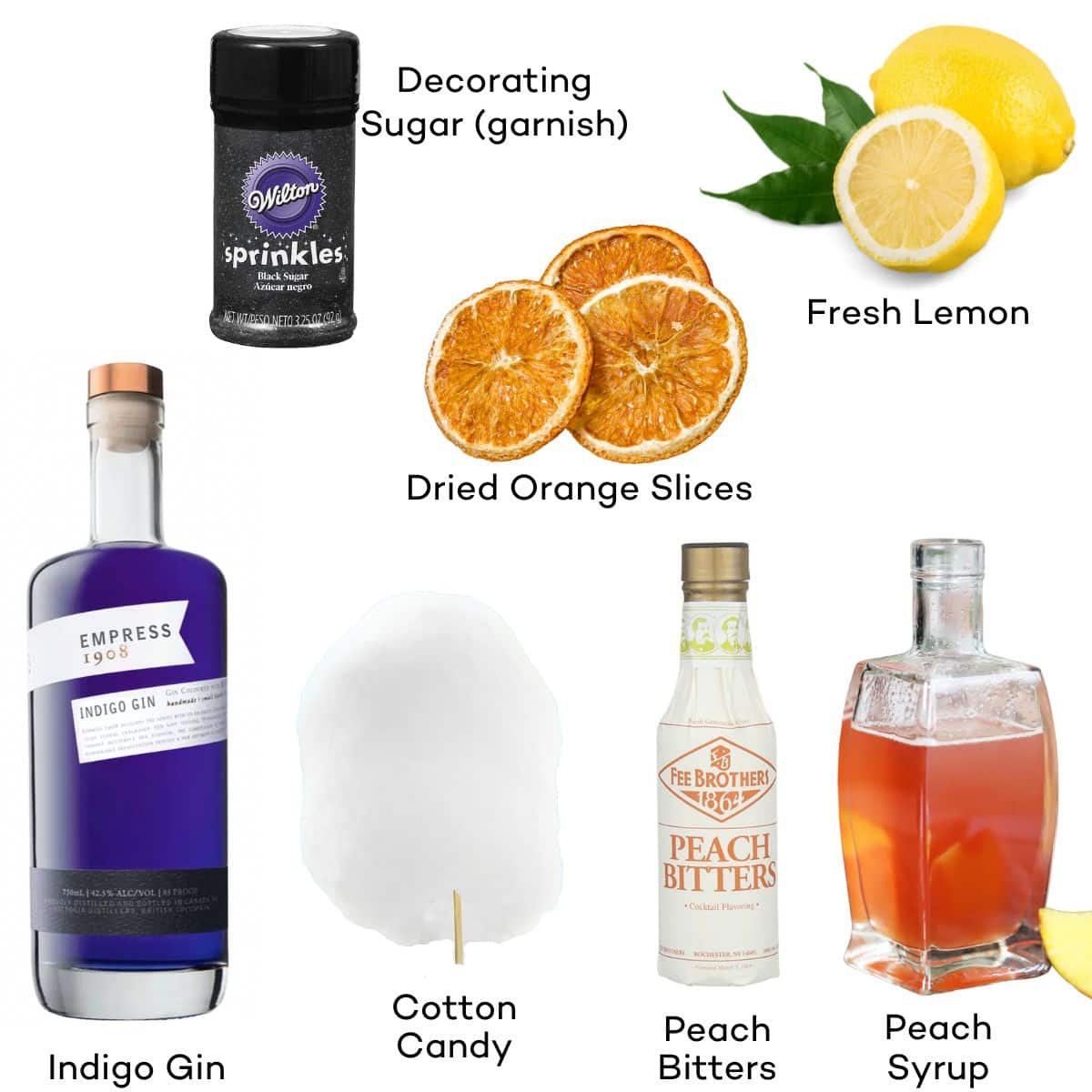 Ingredients for a Halloween gin cocktail. 
