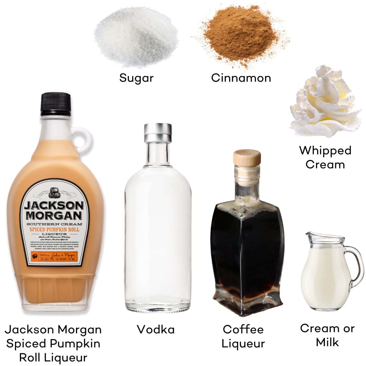 Ingredients for pumpkin spice white russians. 