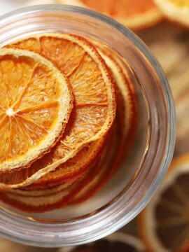 A jar of dehydrated orange slices.