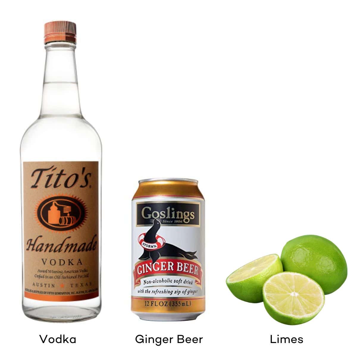 Ingredients for Moscow Mules.