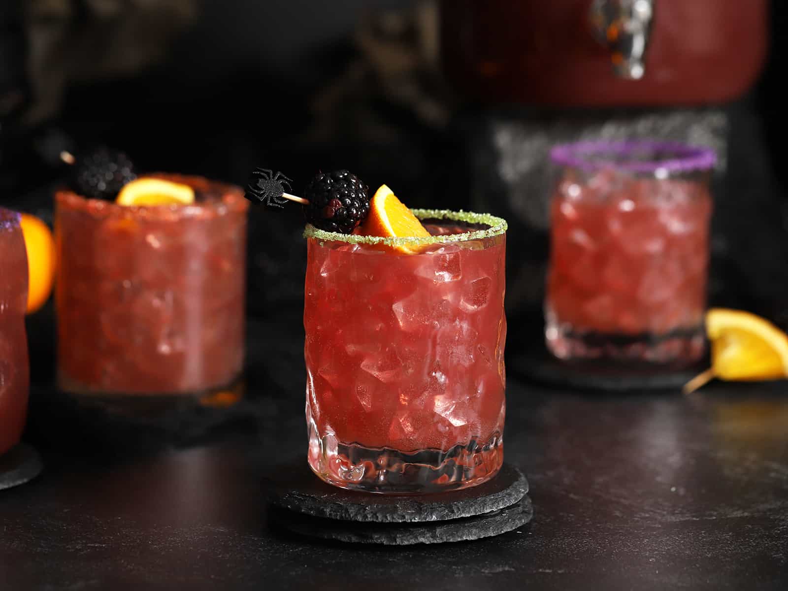 Glasses of non-alcoholic Halloween punch.