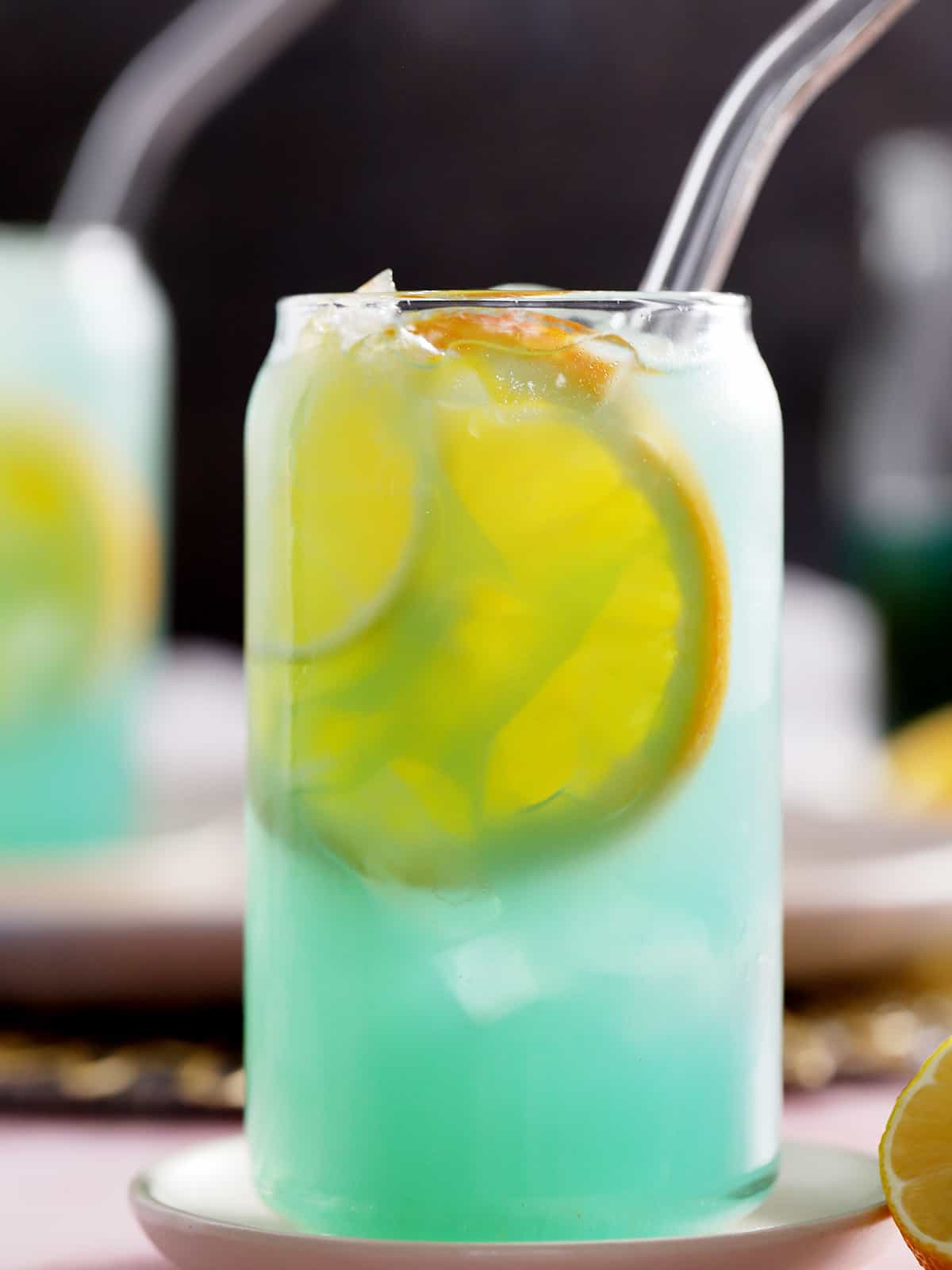 A glass of Blue Lagoon Mocktail. 