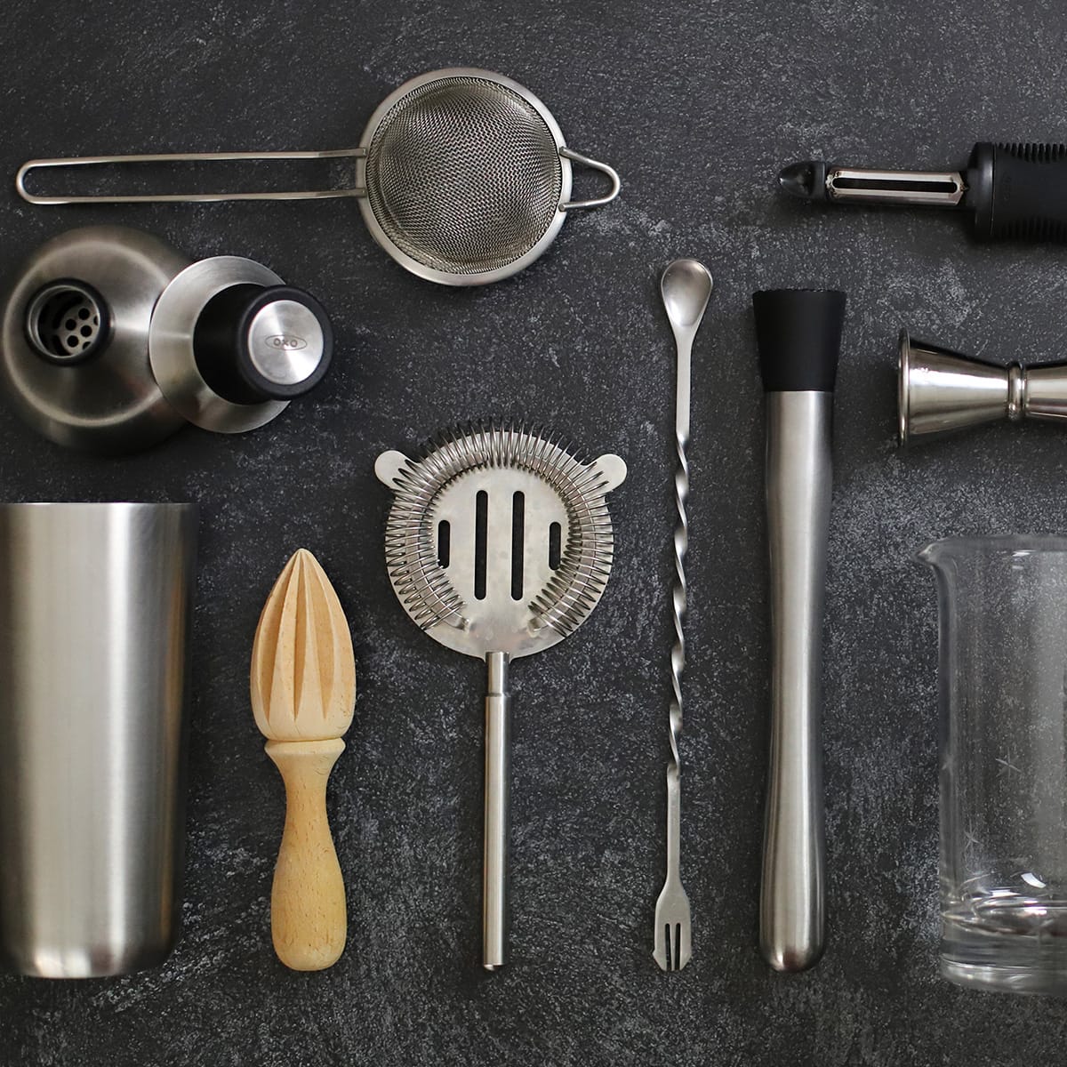 A selection of bar tools recommended for home bartenders.