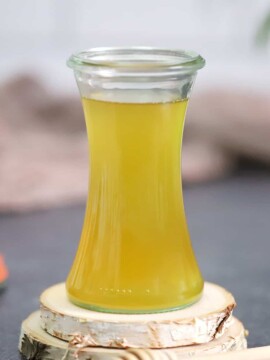 A bottle of honey simple syrup.