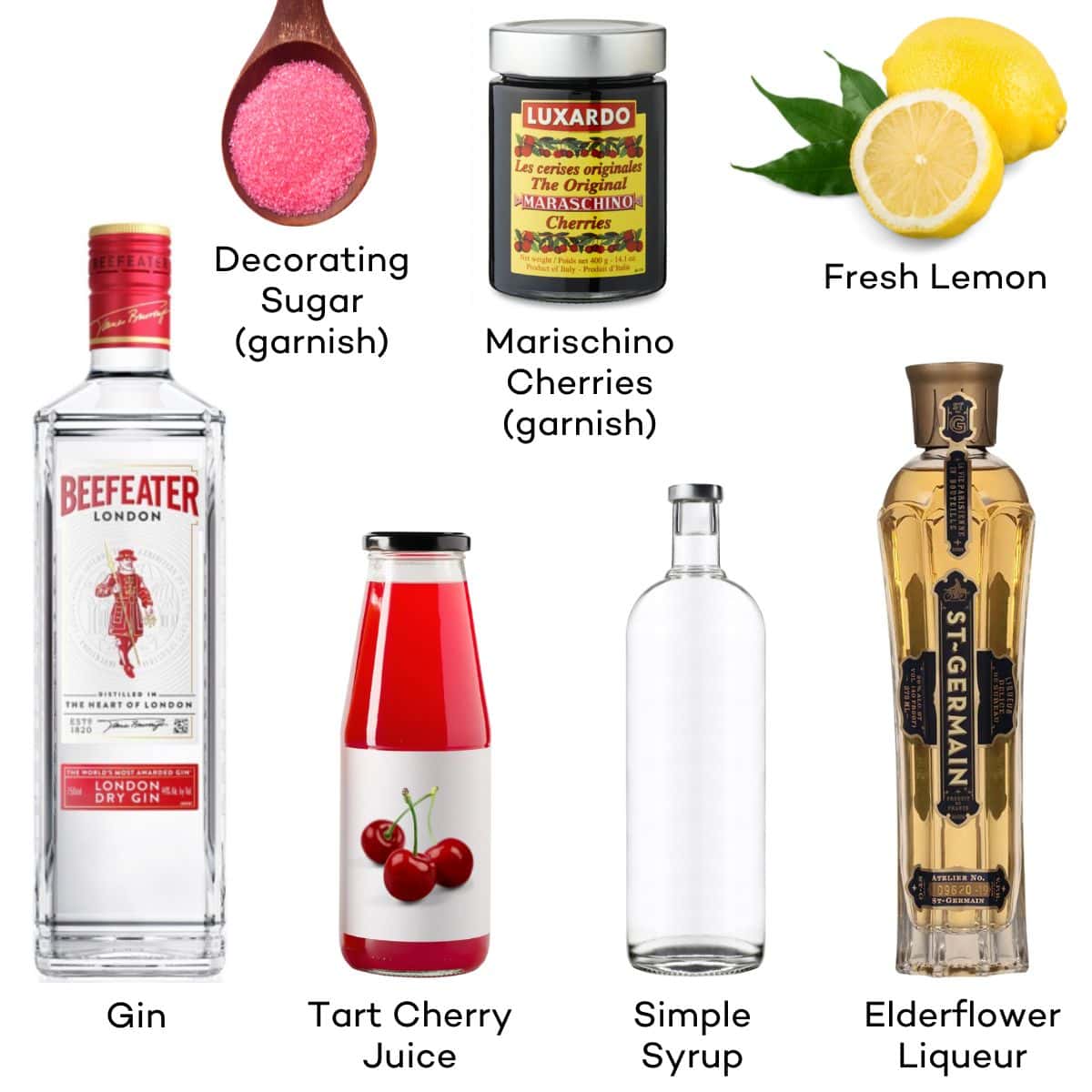 Ingredients for a cherry blossom cocktail. 