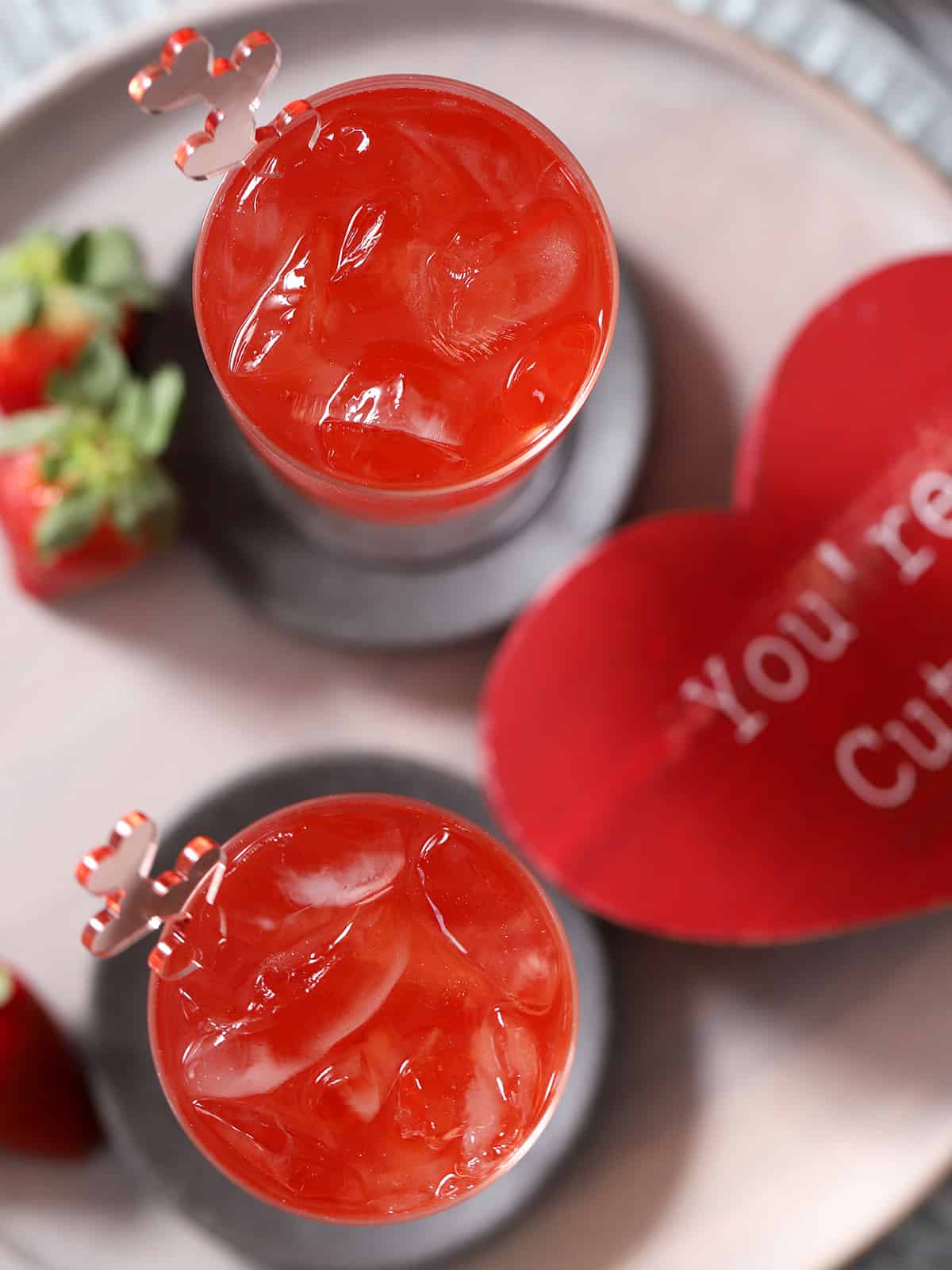 Looking down on a pair of Love Potion drinks. 
