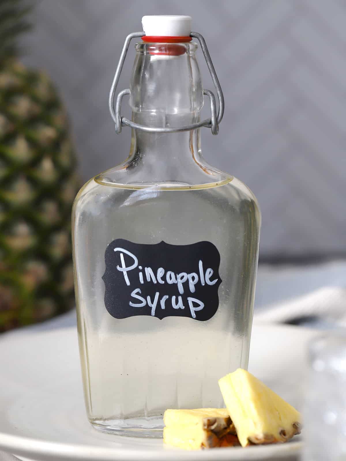 A bottle of pineapple syrup.