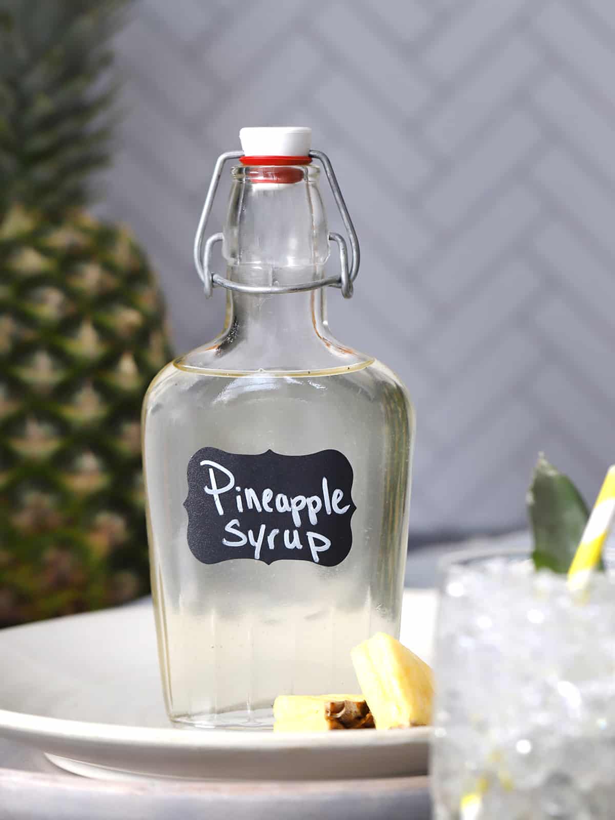 A bottle of pineapple syrup.
