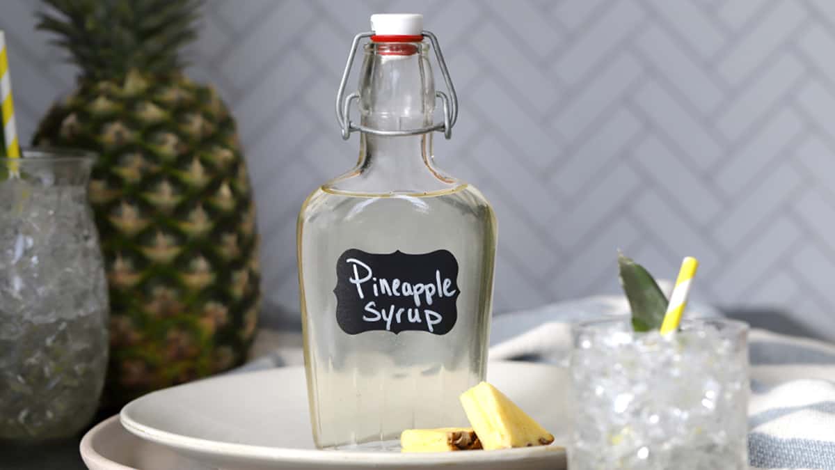 A bottle of pineapple syrup.