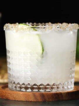 A glass of coconut margarita.