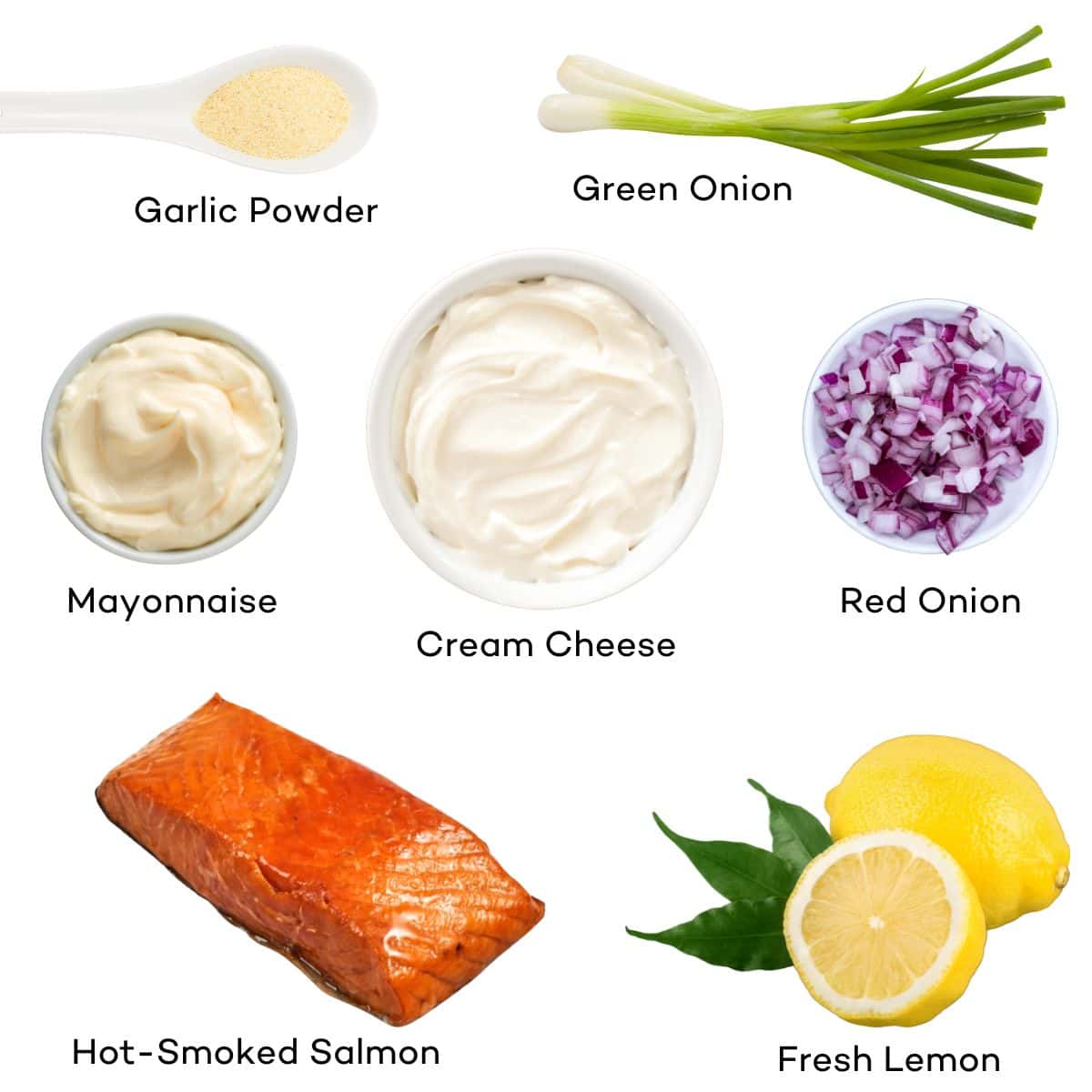 Ingredients for smoked salmon dip. 