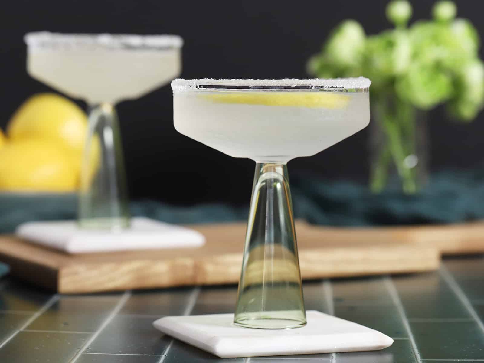 A pair of lemon drop martinis.