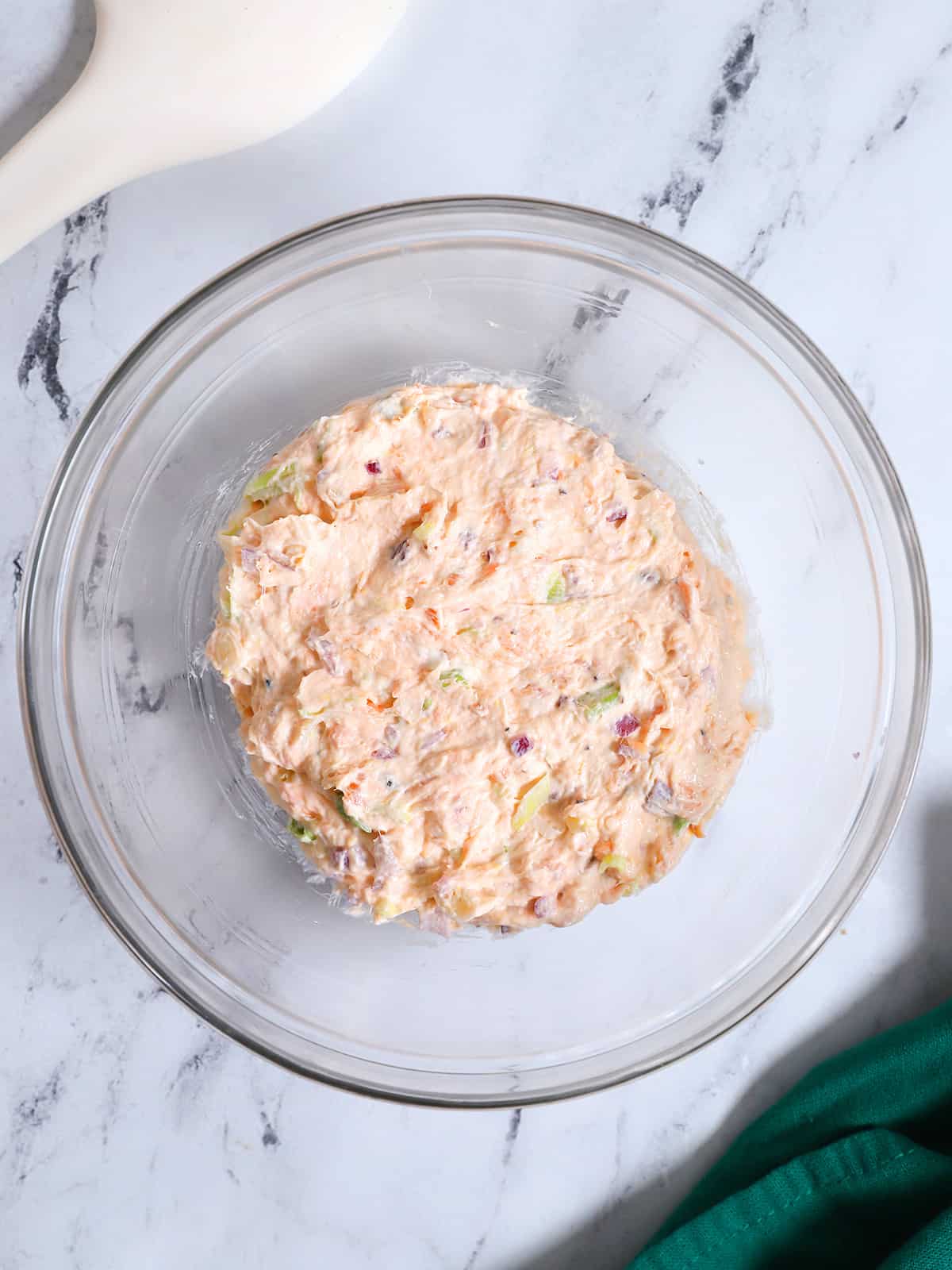 Final salmon dip with everything mixed in to it. 