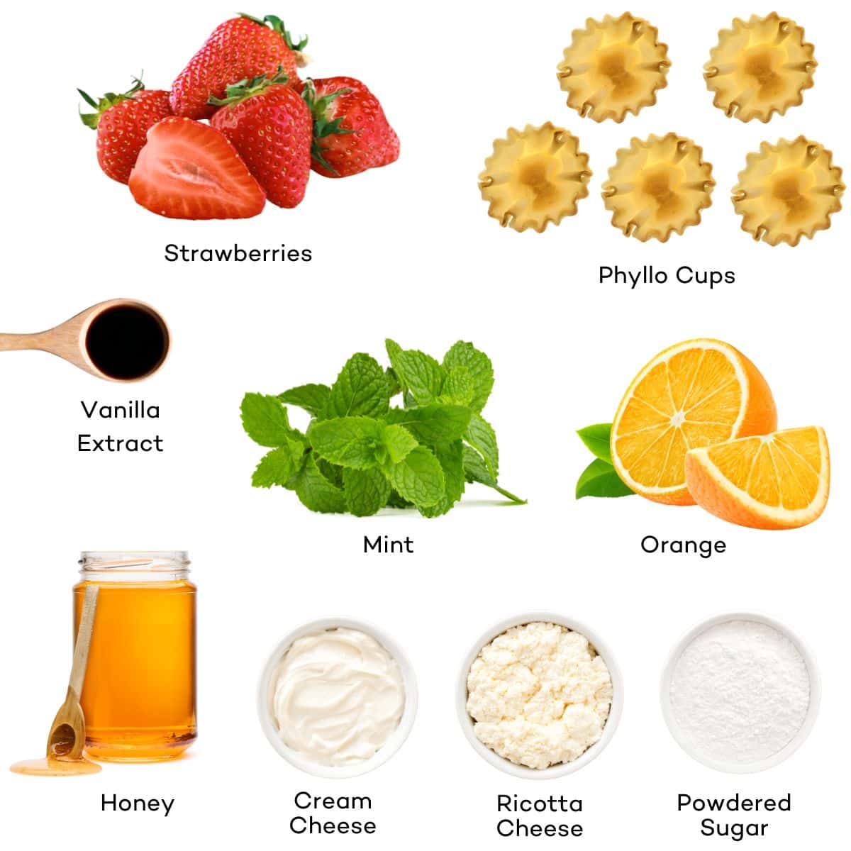 Ingredients for Strawberry Bites with Cream Cheese. 