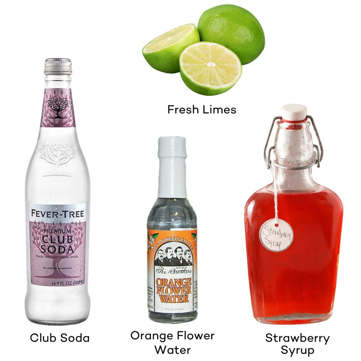 Ingredients for Strawberry Lime Mocktails.