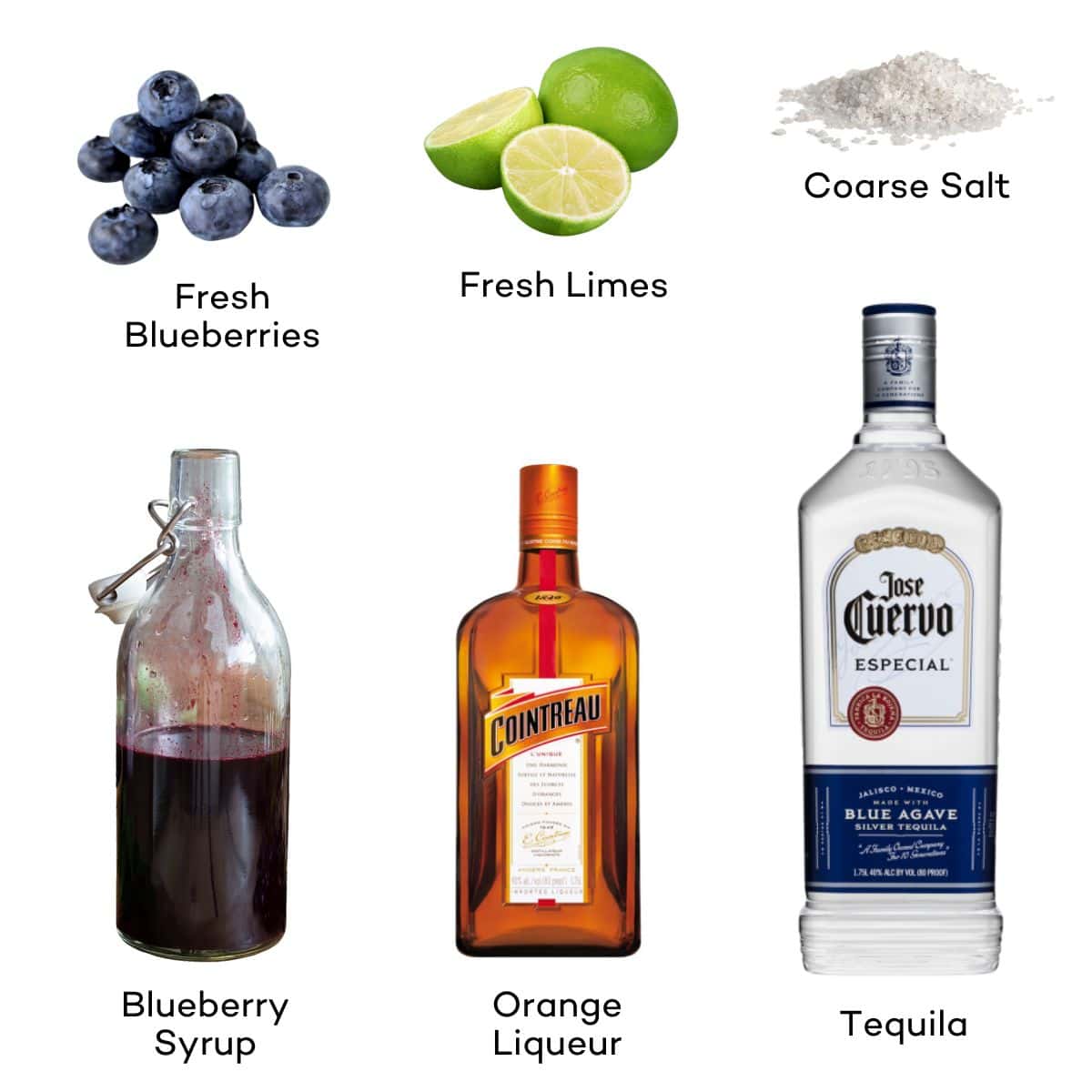 Ingredients for blueberry margaritas. 
