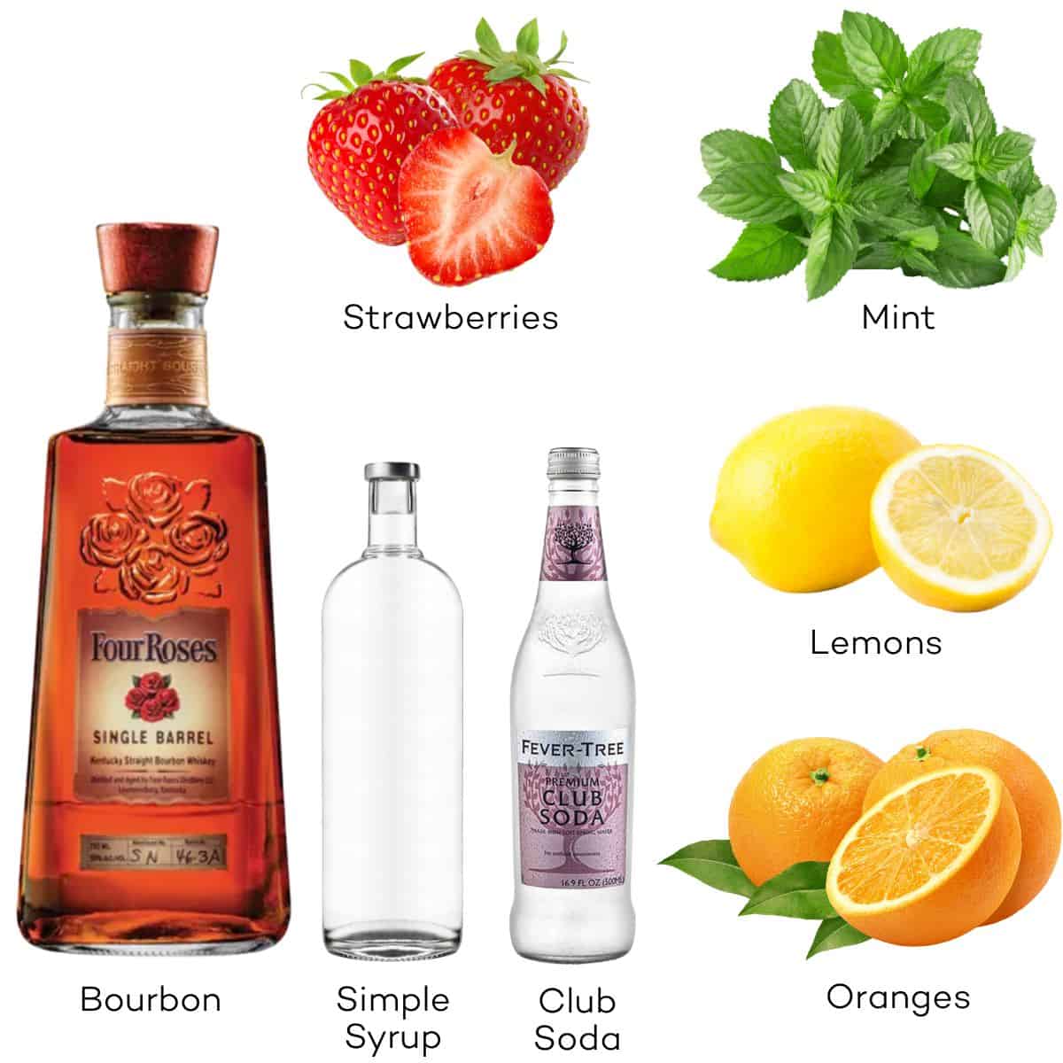 Ingredients for a Bourbon Smash cocktail.
