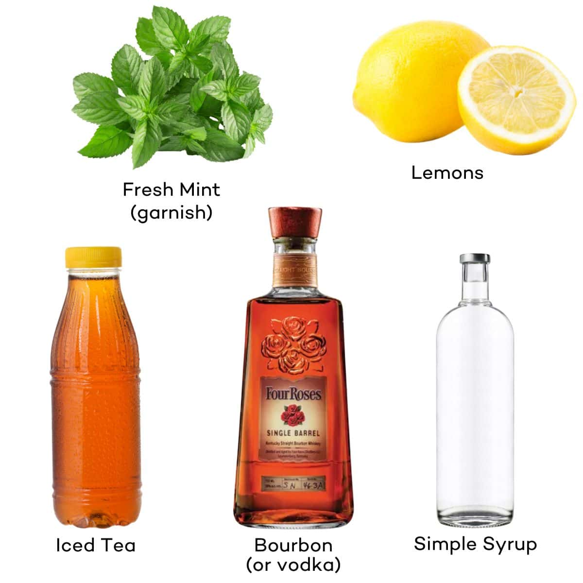 Ingredients for a spiked arnold palmer cocktail.
