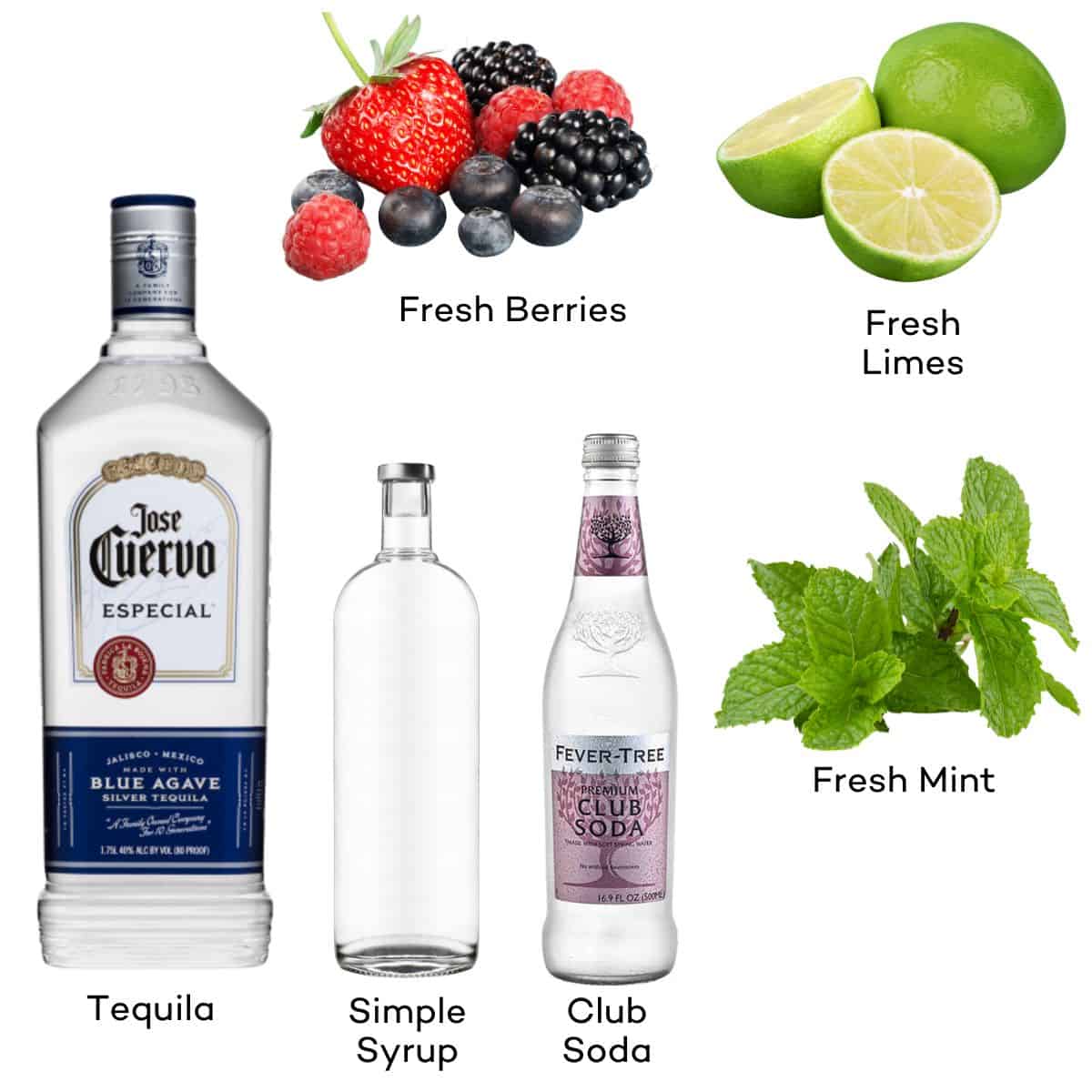Ingredients for a tequila smash cocktail.