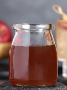 A jar of apple simple syrup.