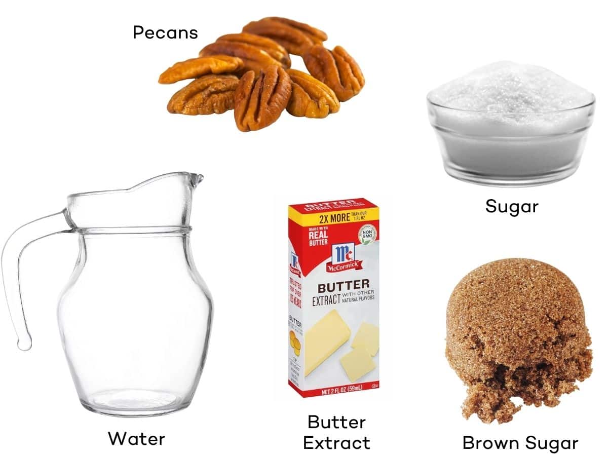 Ingredients for butter pecan syrup.