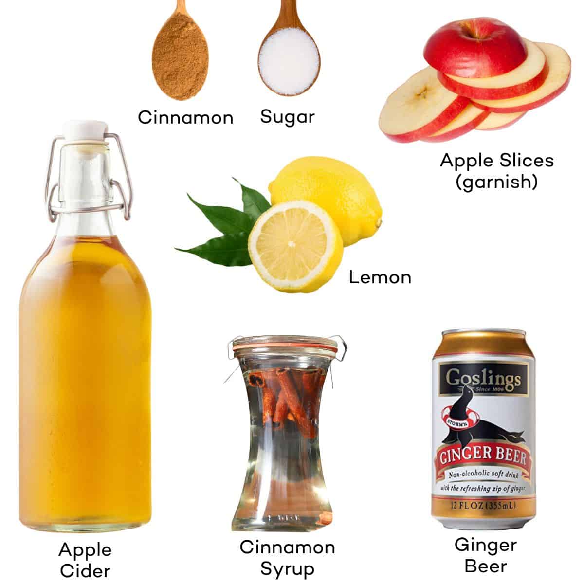 Ingredients for a ginger apple mocktail.