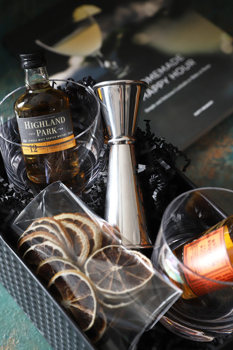 A small gift basket for an Old Fashioned fan.
