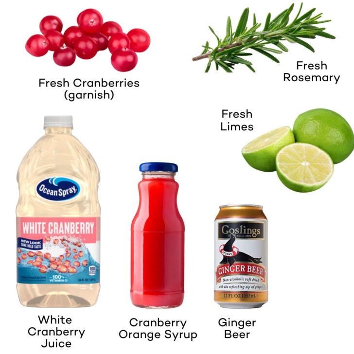 Ingredients for cranberry mocktails.
