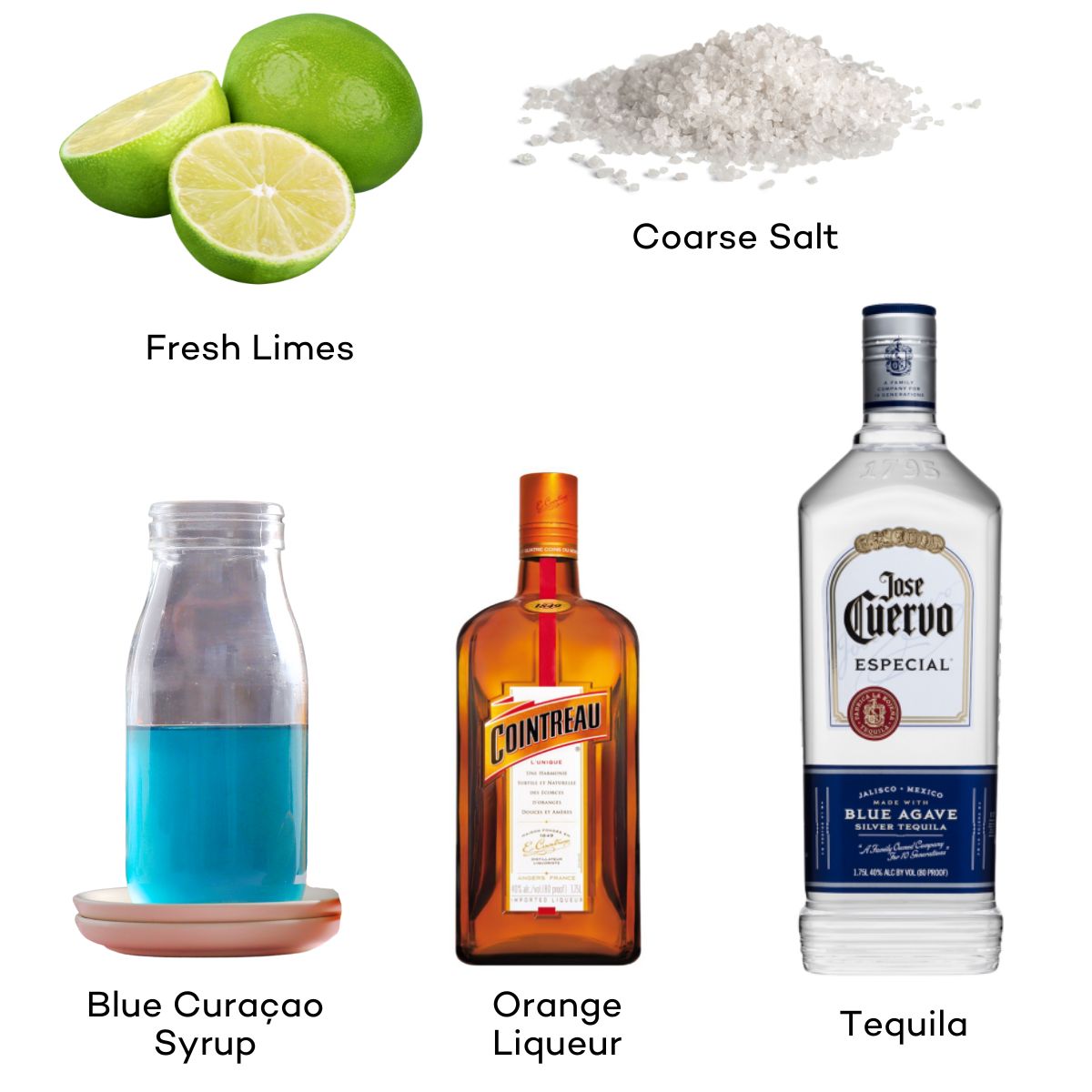Ingredients for a blue margarita.