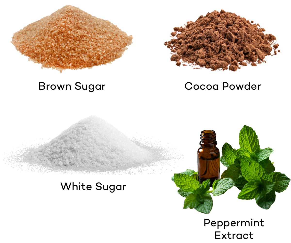 Ingredients for peppermint hot cocoa mix.