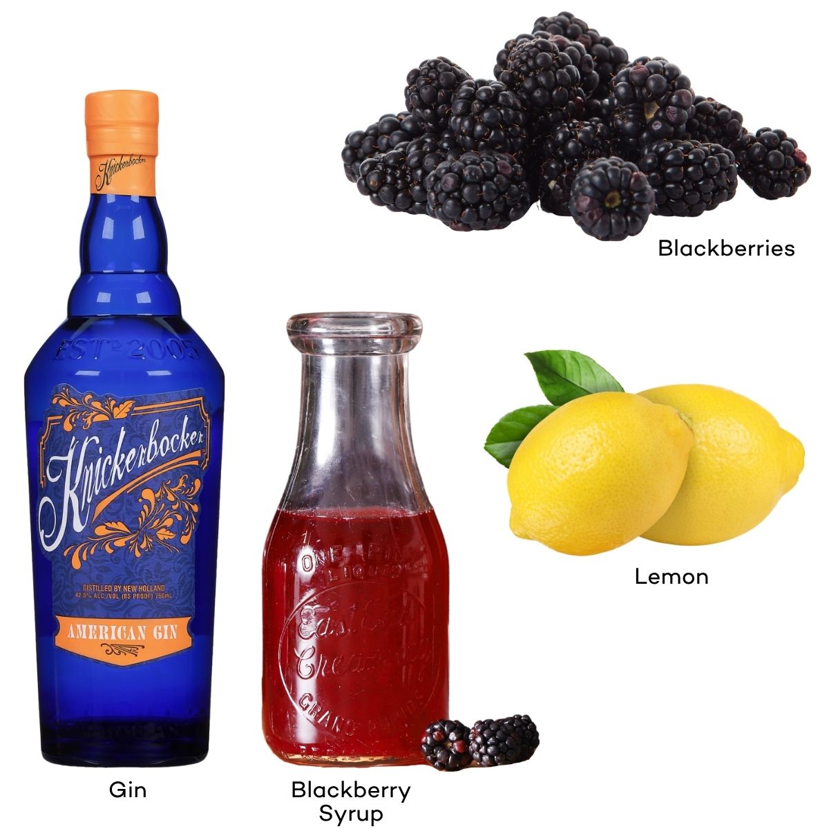 Ingredients for a Gin Bramble.